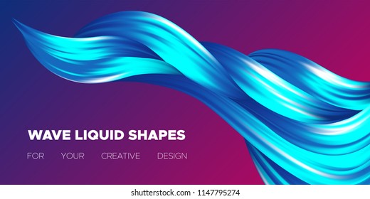 Abstract Flow Background. Wave Fluid Shapes in Blue Color. Trendy Vector Illustration EPS10 for Your Creative Design. Beautiful Interweaving. Flow Poster with Liquid for Business Presentation, Banner.
