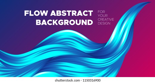 Abstract Flow Background. Wave Fluid Shapes in Blue Color. Trendy Vector Illustration EPS10 for Your Creative Design. Beautiful Interweaving. Flow Poster with Liquid for Business Presentation, Banner.