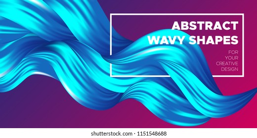 Abstract Flow Background. Wave Fluid Shapes in Blue Color. Trendy Vector Illustration EPS10 for Your Creative Design. Beautiful Interweaving. Flow Poster with Liquid for Business Presentation, Banner.