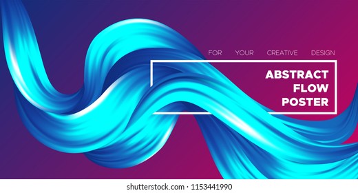 Abstract Flow Background. Wave Fluid Shapes in Blue Color. Trendy Vector Illustration EPS10 for Your Creative Design. Beautiful Interweaving. Flow Poster with Liquid for Business Presentation, Banner.
