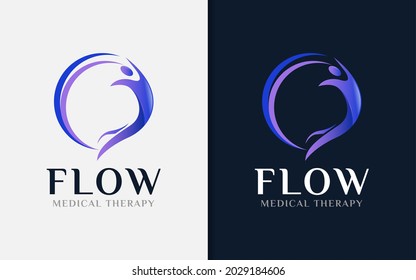 Abstract Flow Circle and Human Shape Combination Logo Design.