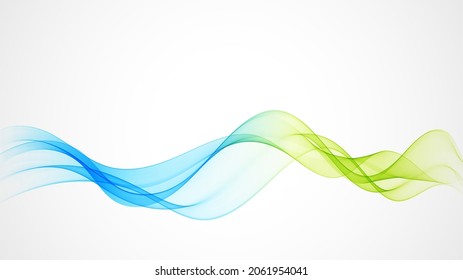 Abstract flow of colored transparent waves.Blue and green wavy wave background.