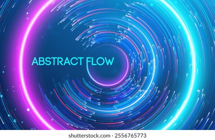 Abstract flow depicted through swirling vibrant light streaks in a dynamic motion. Big data and data science integration with advanced technology and artificial intelligence concepts.