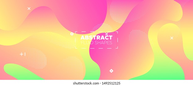 Abstract Flow Design. Vivid Minimal Brochure. Bright Graphic Wallpaper. Futuristic Concept. 3d Fluid Background. Gradient Poster. Vector Illustration. Futuristic Motion. Abstract Wave Shapes.