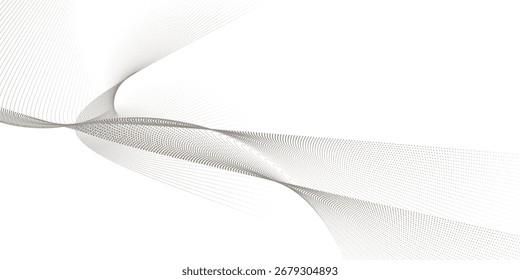 Abstract flow of dotted curves in motion, futuristic particle wave mesh vector illustration background