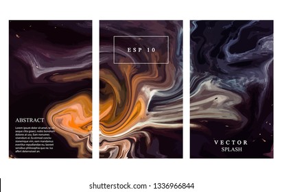 Abstract flow elemnts. Dynamic darl yellow shapes with liquid elements. Vector modern energy illustration 