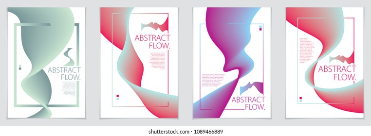 Abstract flow fluid shape vector backgrounds set. A4 print format. Brochure, flyer, cover, poster or guidebook template. 