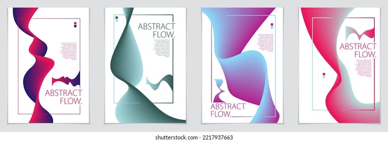 Abstract flow fluid shape vector backgrounds set. A4 print format. Brochure, flyer, cover, poster or guidebook template. 