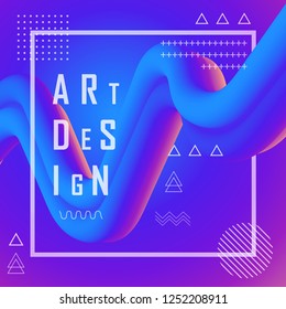Abstract flow fluid shapes 3D banner. Liquid wave trendy modern style . Colorful vibrant background. Curve concept vector graphic.	