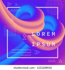 Abstract flow fluid shapes 3D banner. Liquid wave trendy modern style . Colorful vibrant background. Curve concept vector graphic.	