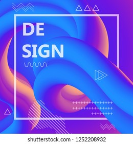 Abstract flow fluid shapes 3D banner. Liquid wave trendy modern style . Colorful vibrant background. Curve concept vector graphic.	