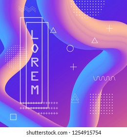 Abstract flow fluid shapes 3D banner. Liquid wave trendy modern style . Colorful vibrant background. Curve concept vector graphic.	