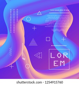Abstract flow fluid shapes 3D banner. Liquid wave trendy modern style . Colorful vibrant background. Curve concept vector graphic.	