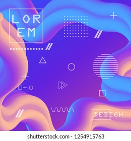 Abstract flow fluid shapes 3D banner. Liquid wave trendy modern style . Colorful vibrant background. Curve concept vector graphic.	