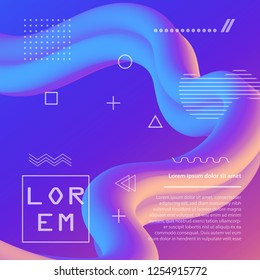 Abstract flow fluid shapes 3D banner. Liquid wave trendy modern style . Colorful vibrant background. Curve concept vector graphic.	