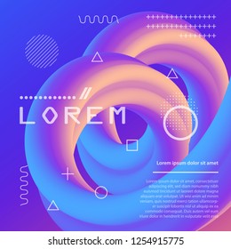 Abstract flow fluid shapes 3D banner. Liquid wave trendy modern style . Colorful vibrant background. Curve concept vector graphic.	