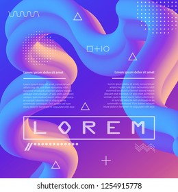 Abstract flow fluid shapes 3D banner. Liquid wave trendy modern style . Colorful vibrant background. Curve concept vector graphic.	