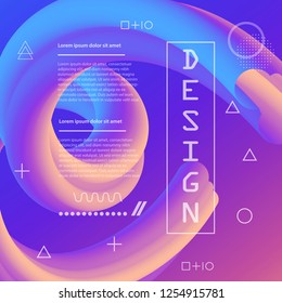 Abstract flow fluid shapes 3D banner. Liquid wave trendy modern style . Colorful vibrant background. Curve concept vector graphic.	