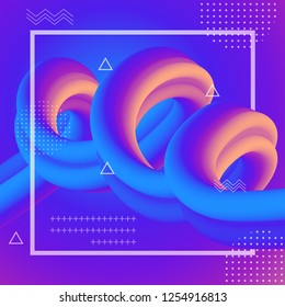 Abstract flow fluid shapes 3D banner. Liquid wave trendy modern style . Colorful vibrant background. Curve concept vector graphic.	