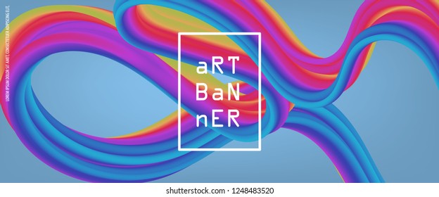 Abstract flow fluid shapes. Liquid 3d wave trendy modern style . Blue, yellow and red vibrant color art banner background. Curve concept vector graphic.	