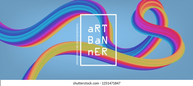 Abstract flow fluid shapes. Liquid 3d wave trendy modern style . Blue, yellow and red vibrant color art banner background. Curve concept vector graphic.	