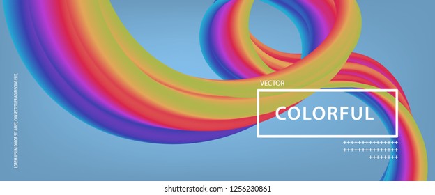 Abstract flow fluid shapes. Liquid 3d wave trendy modern style . Blue, yellow and red vibrant color art banner background. Curve concept vector graphic.