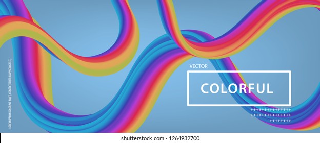Abstract flow fluid shapes. Liquid 3d wave trendy modern style . Blue, yellow and red vibrant color art banner background. Curve concept vector graphic.