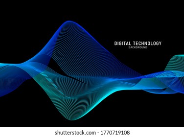 Abstract flow line digital technology, smooth particle wave, big data techno, design concept background and wallpaper, vector eps