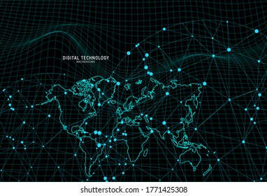 Abstract flow line digital technology, smooth particle wave, big data techno, design concept background and wallpaper, vector eps