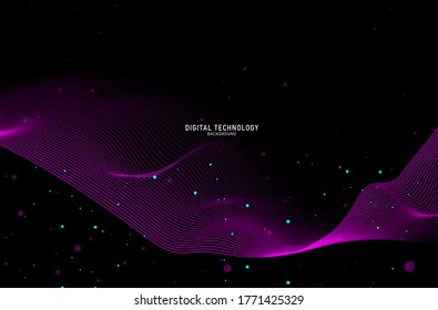 Abstract flow line digital technology, smooth particle wave, big data techno, design concept background and wallpaper, vector eps