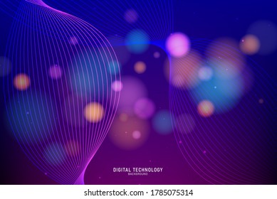 Abstract flow line digital technology, smooth particle wave, big data techno, design concept background and wallpaper, vector eps