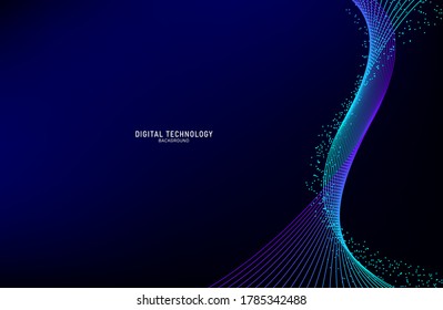 Abstract flow line digital technology, smooth particle wave, big data techno, design concept background and wallpaper, vector eps