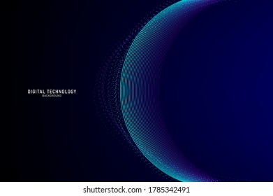 Abstract flow line digital technology, smooth particle wave, big data techno, design concept background and wallpaper, vector eps