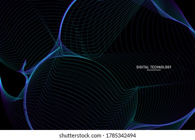 Tecnología digital de línea de flujo abstracto, onda de partículas lisas, tecnología de datos grandes, fondo de concepto de diseño y fondo de pantalla, eps vectoriales