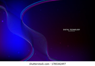 Abstract flow line digital technology, smooth particle wave, big data techno, design concept background and wallpaper, vector eps