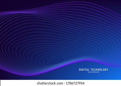 Abstract flow line digital technology, smooth particle wave, big data techno, design concept background and wallpaper, vector eps
