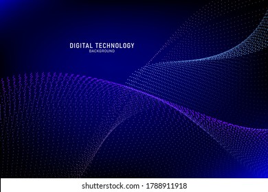 Abstract flow line digital technology, smooth particle wave, big data techno, design concept background and wallpaper, vector eps