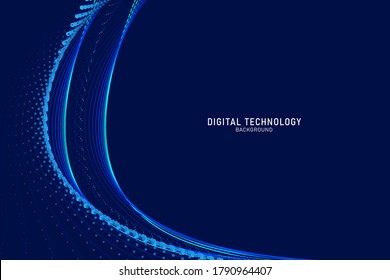 Tecnología digital de línea de flujo abstracto, onda de partículas lisas, tecnología de datos grandes, fondo de concepto de diseño y fondo de pantalla, eps vectoriales