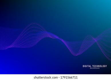 Abstract flow line digital technology, smooth particle wave, big data techno, design concept background and wallpaper, vector eps