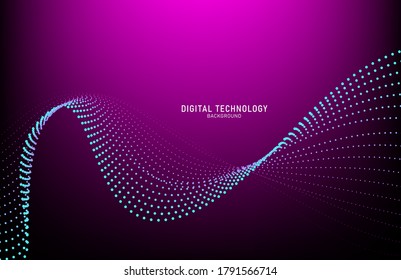 Tecnología digital de línea de flujo abstracto, onda de partículas lisas, tecnología de datos grandes, fondo de concepto de diseño y fondo de pantalla, eps vectoriales
