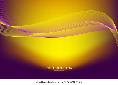 Abstract flow line digital technology, smooth particle wave, big data techno, design concept background and wallpaper, vector eps