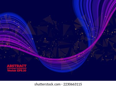 Tecnología digital de línea de flujo abstracto, onda de partículas lisas, tecnología de datos grandes, fondo de concepto de diseño y fondo de pantalla, ilustración vectorial 