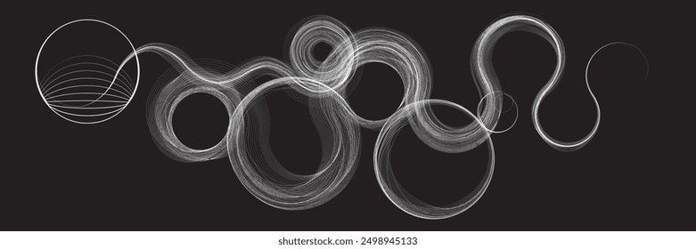 Formas de fluido lineal de flujo Abstractas. Patrón de líneas curvas . Onda de sonido de música . Ilustración vectorial