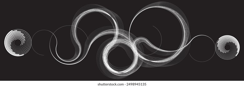 Formas de fluido lineal de flujo Abstractas. Patrón de líneas curvas . Onda de sonido de música . Ilustración vectorial