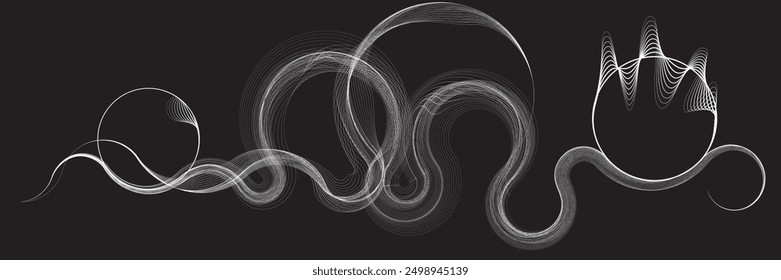 Formas de fluido lineal de flujo Abstractas. Patrón de líneas curvas . Onda de sonido de música . Ilustración vectorial