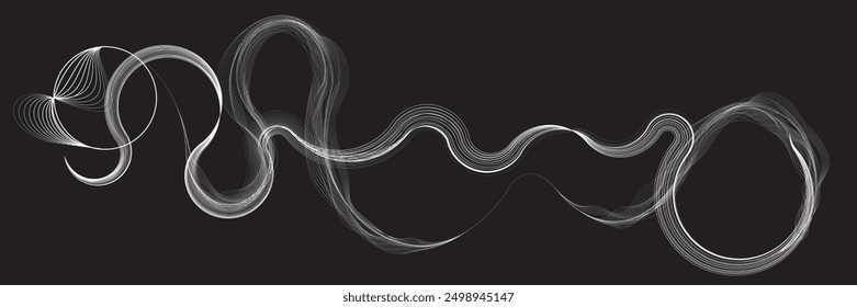 Formas de fluido lineal de flujo Abstractas. Patrón de líneas curvas . Onda de sonido de música . Ilustración vectorial