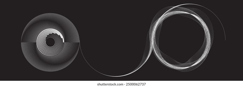 Formas de fluido lineal de flujo Abstractas. Patrón de líneas curvas . Onda de sonido de música . Ilustración vectorial