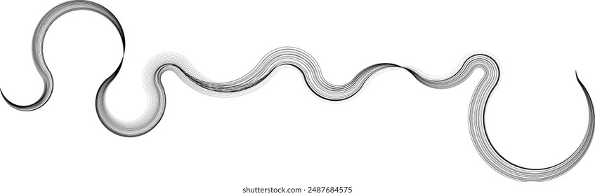 Abstract flow linear fluid wavy shape .Curved lines pattern . Music sound wave . Vector illustration
