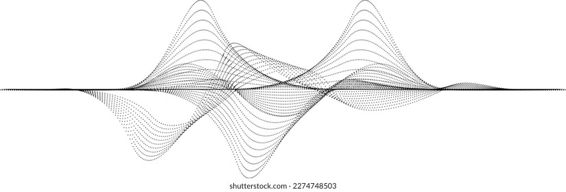 Abstract flow linear halftone dots . Fluid wavy shape .Striped linear pattern . Music sound wave . Vector illustration