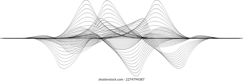 Abstract flow linear halftone dots . Fluid wavy shape .Striped linear pattern . Music sound wave . Vector illustration